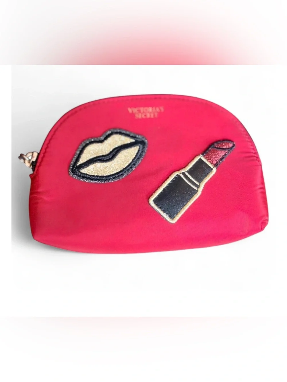 Vintage Victoria's Secret Small Red Cosmetic Pouch with Lip & Lipstick Patches